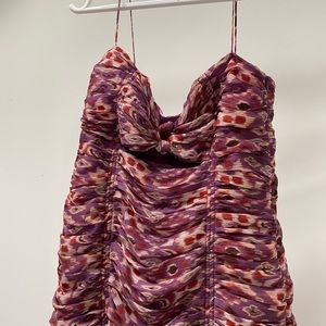 zara purple, red, cream, brown mini dress